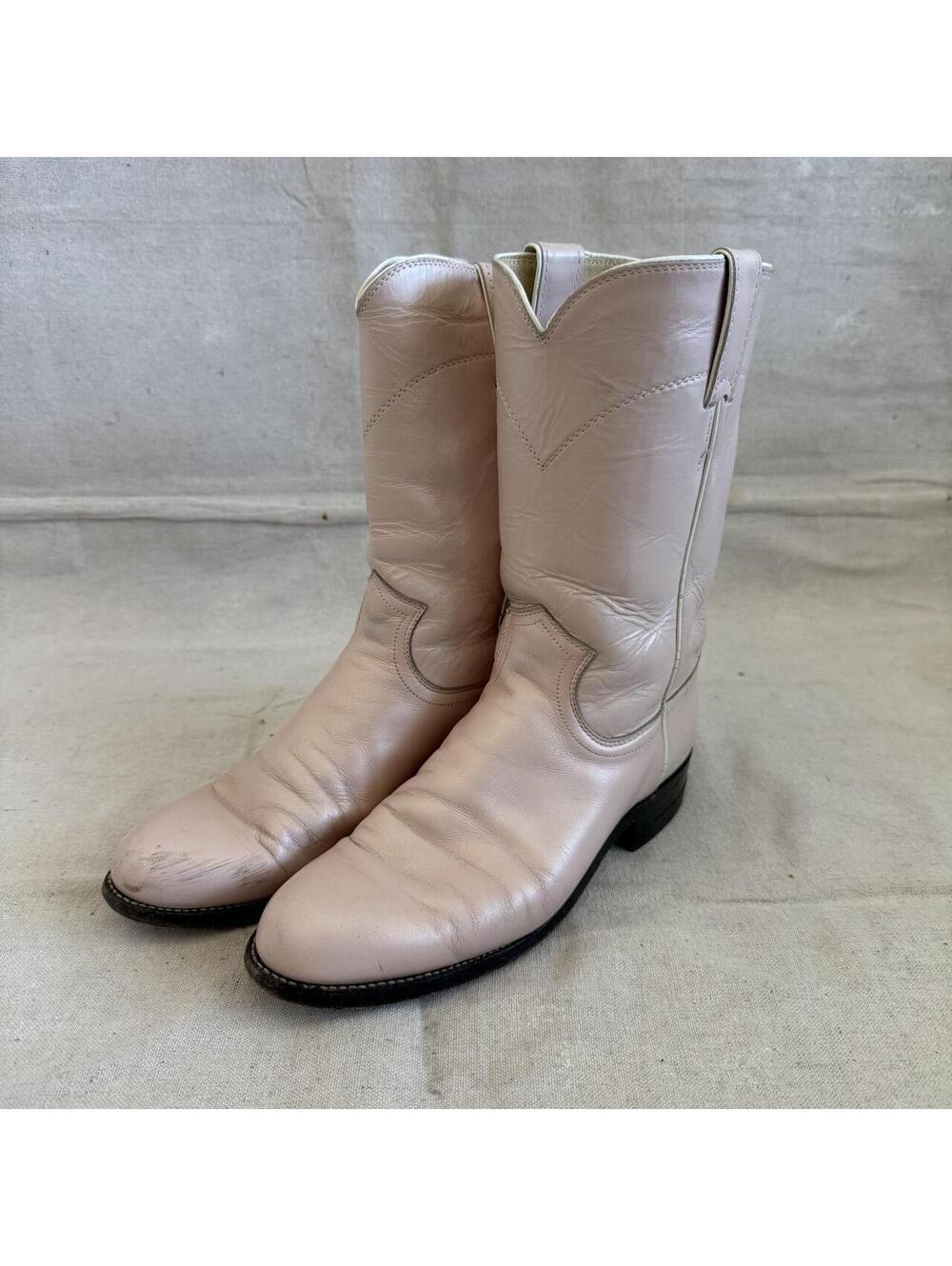 Justin Short Shaft Pink Leather Round Toe Women Size 6.5